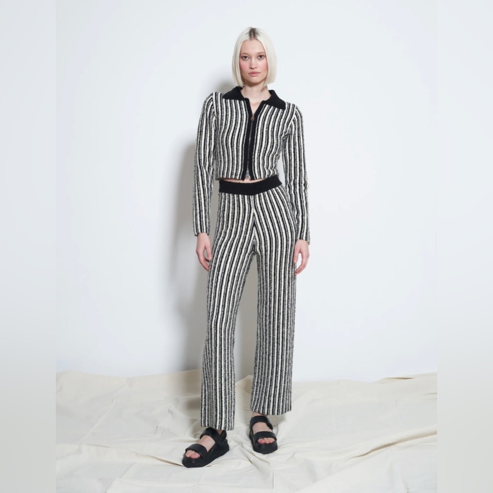 NWT Rationalle Penny Knit Pull-On Pants Black & White Striped Comfy Cozy Large